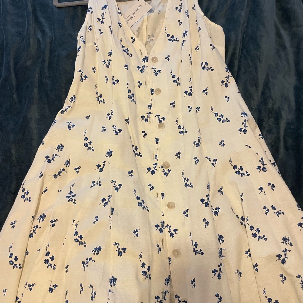 Floral Sleeveless Dress in Cream and Blue